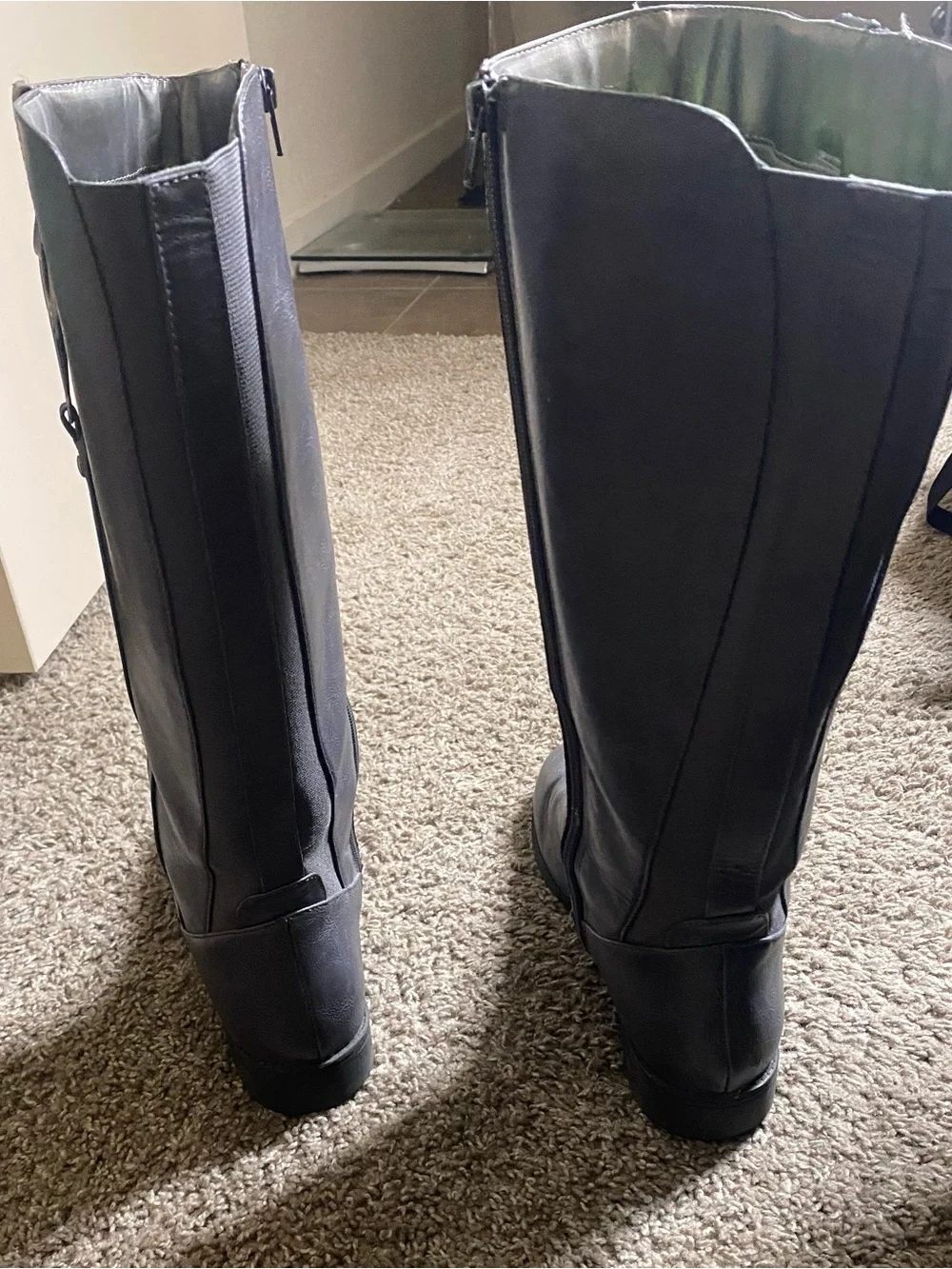 Over-the-Knee Smooth Black Leather Zip Boots